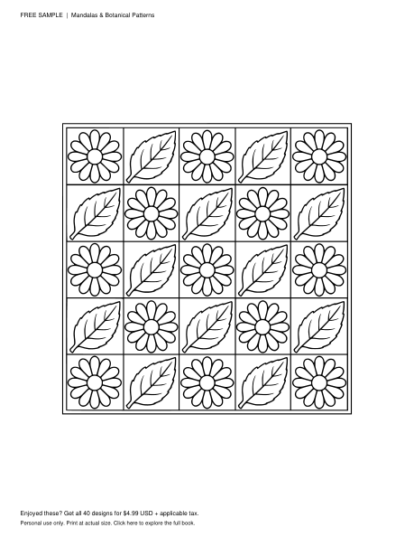 Free mandala and botanical coloring design 3